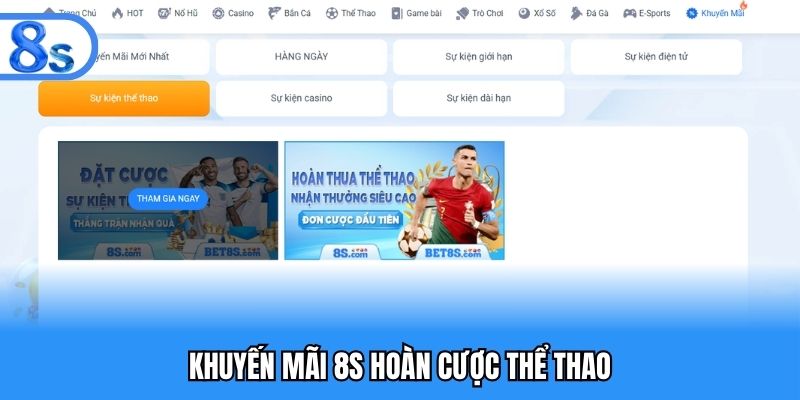 Khuyến mãi 8S hoàn cược thể thao